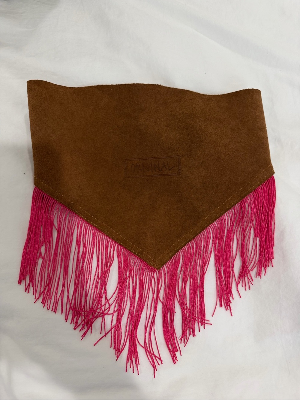 Brown Suede Fringe Bandana with Hot Pink Tassels
